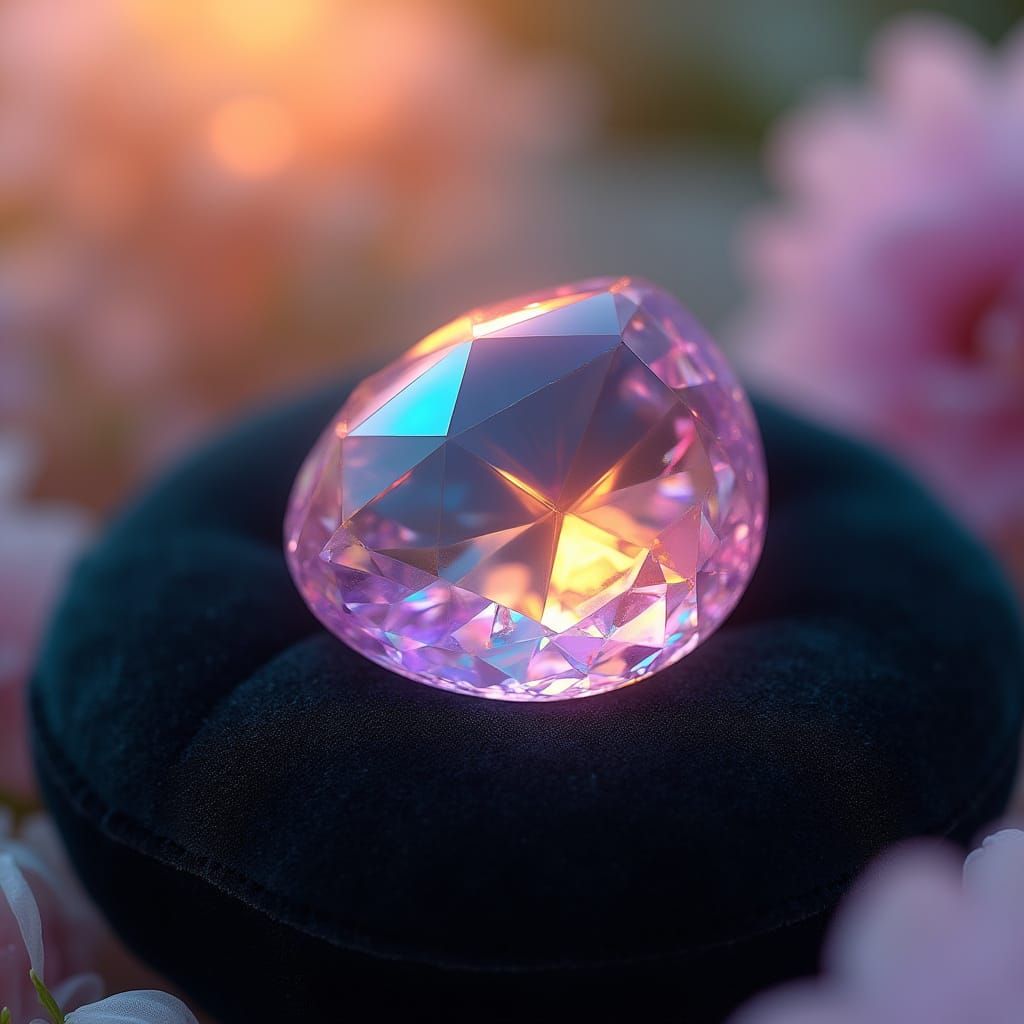 Dichroic Gemstone on Velvet in Dreamy Pastel Setting