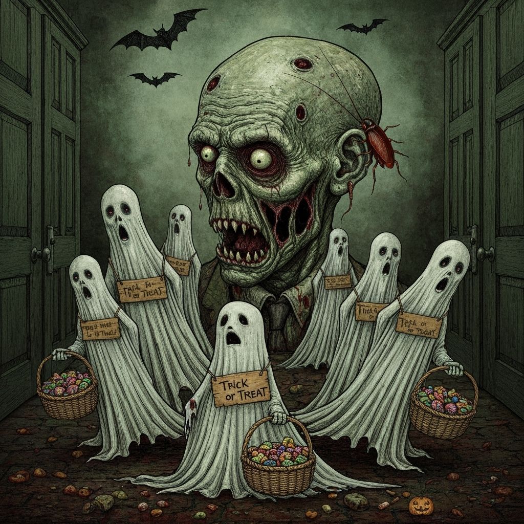 Ghosts Trick-or-Treating in Bromoil Style