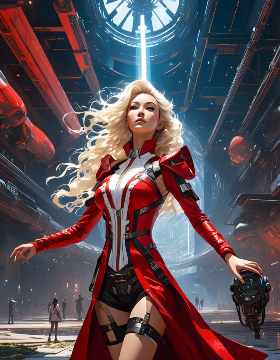 Futuristic Space Pirate in Derelict Spaceport