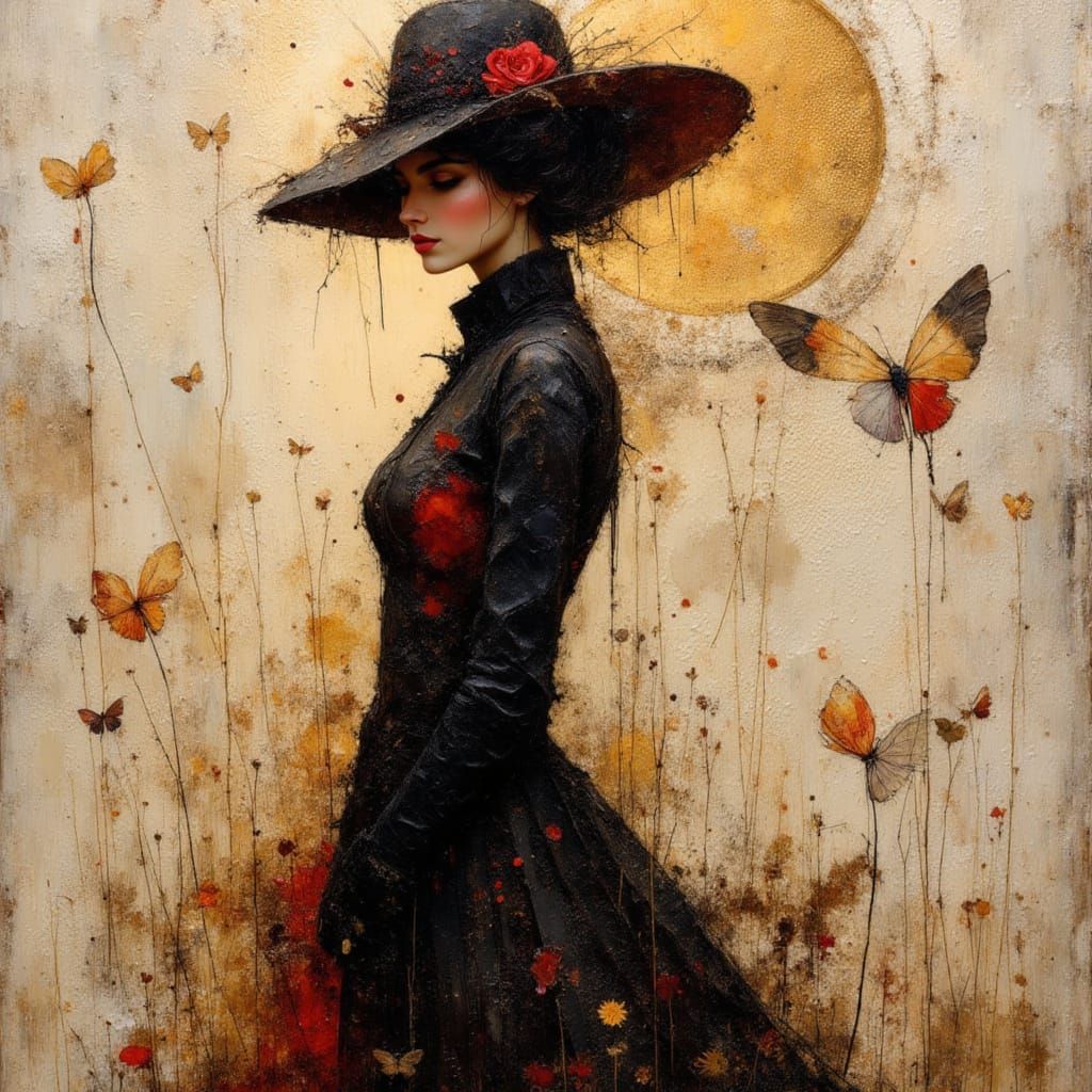 Breathtaking Silhouette Beauty in Detailed Realistic Encaust...