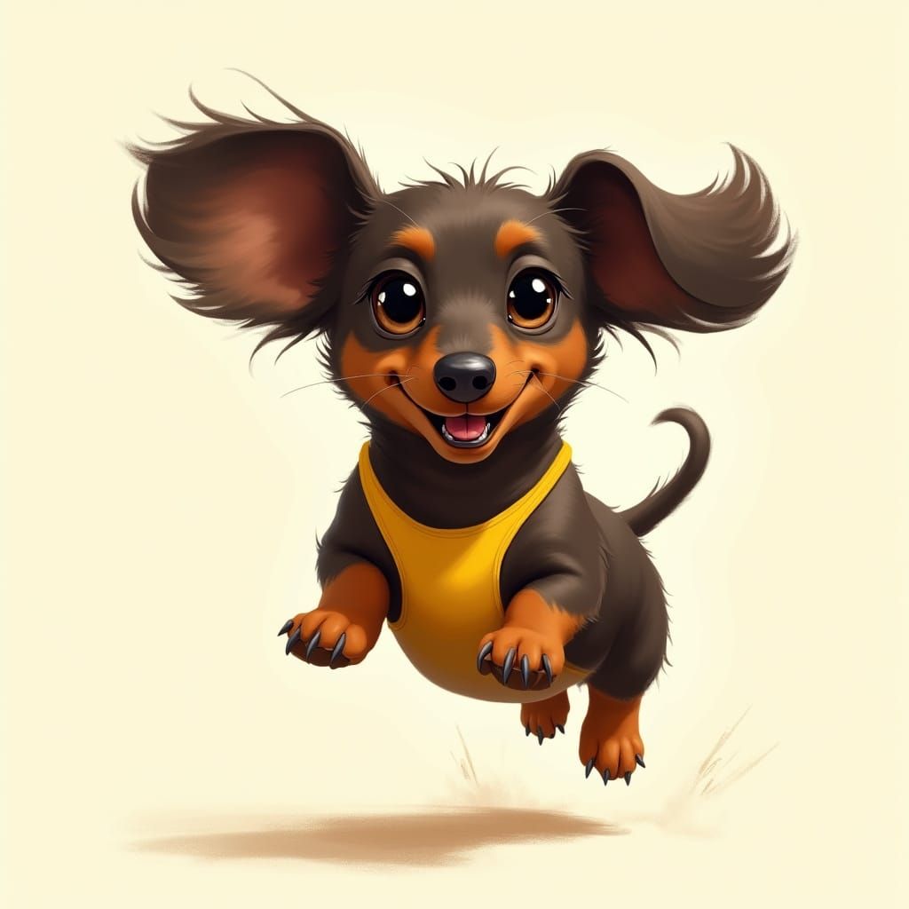 Joyful Dark Chocolate Dachshund in Mid-Air