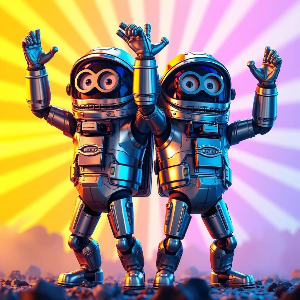 Despicable Me Robots in Space Suits: 3D Digital Art