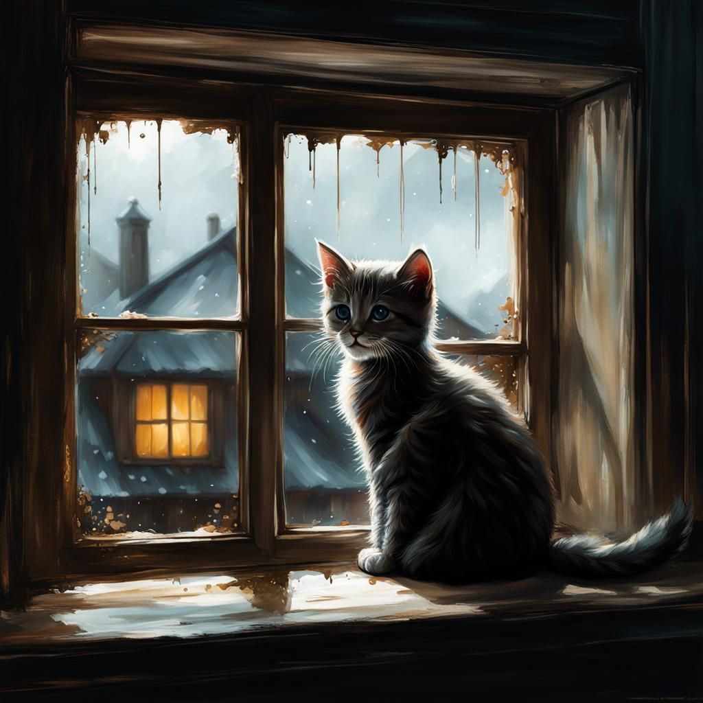 Kitten Gazing: Dark Fantasy Splash Art