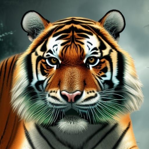 Dramatic Digital Painting of a Tiger