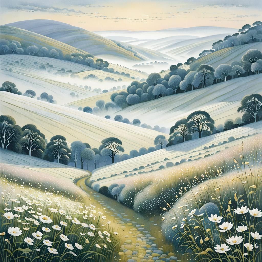 Misty Moor Landscape in Classic Painting Style