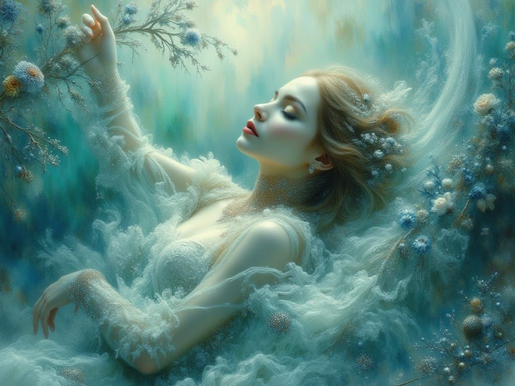 Woman Sinks Underwater in Watercolor Style