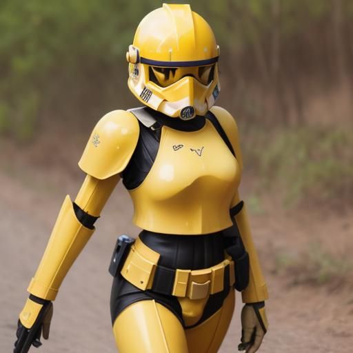 Yellow Armored Female Trooper in Futuristic Style