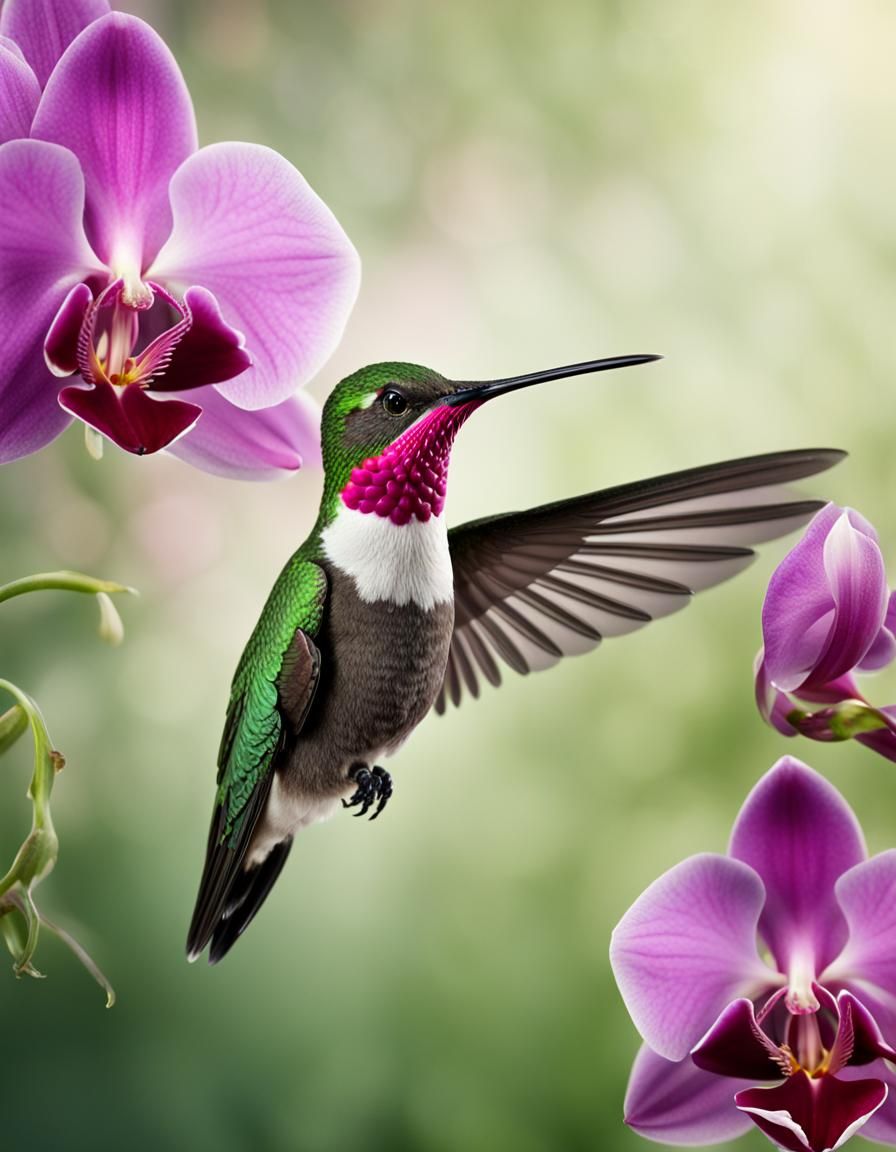 Hummingbird and Orchid in Detailed Matte Painting