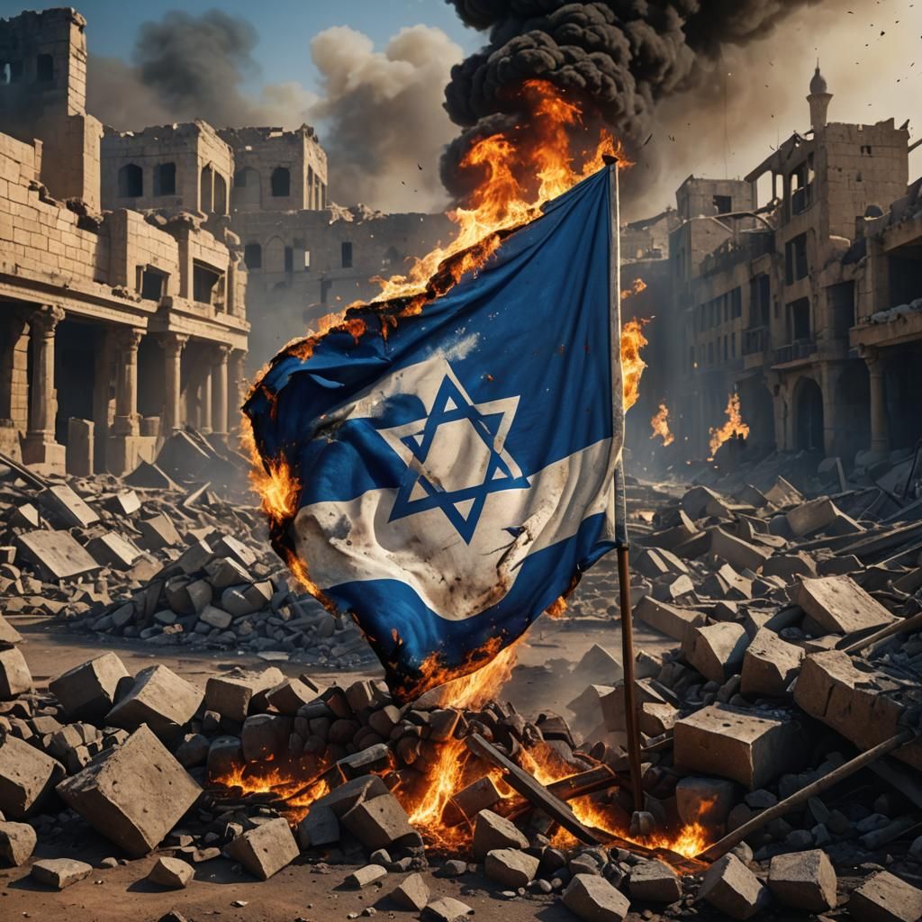Ruined Israel Flag Burning: Matte Painting Concept Art