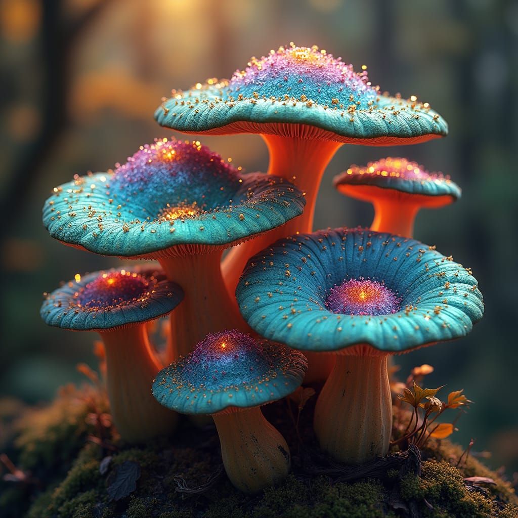 Luminescent Reshi Mushrooms in Surreal Style