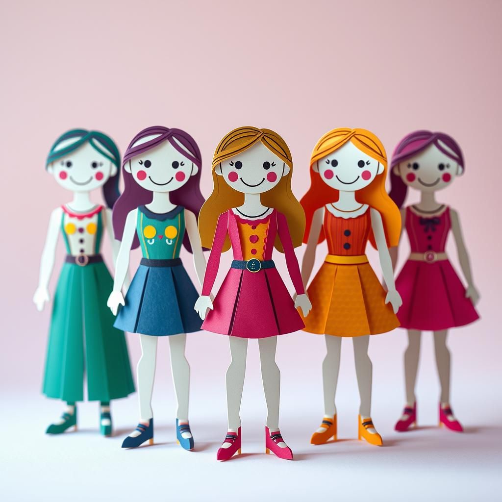 Colorful Paper Dolls Holding Hands in Whimsical Style