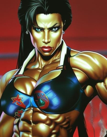 Female Bodybuilder as Streets of Rage Anime Character