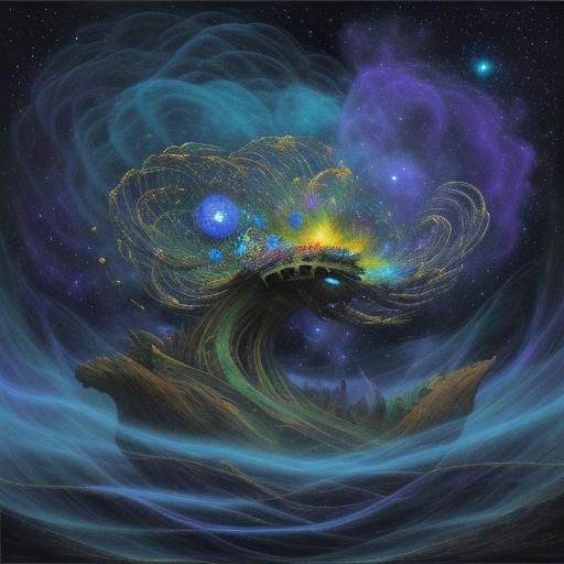 Cat Repairs Cosmosaurus Support System in Expressionist Styl...