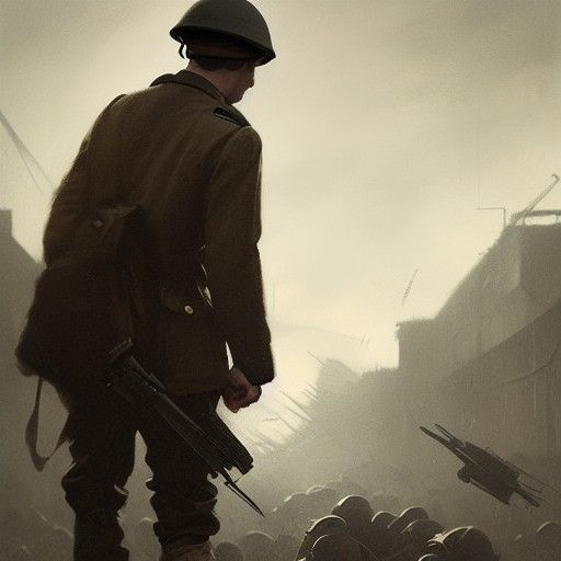 Sinister WWII Scene in Historical Painting Style