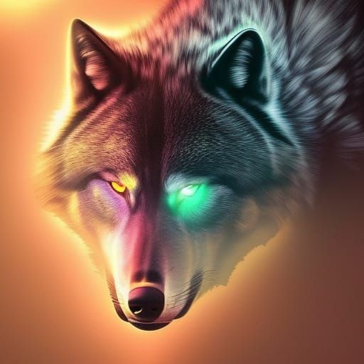 Neon Wolf with Glowing Eyes: Digital Art
