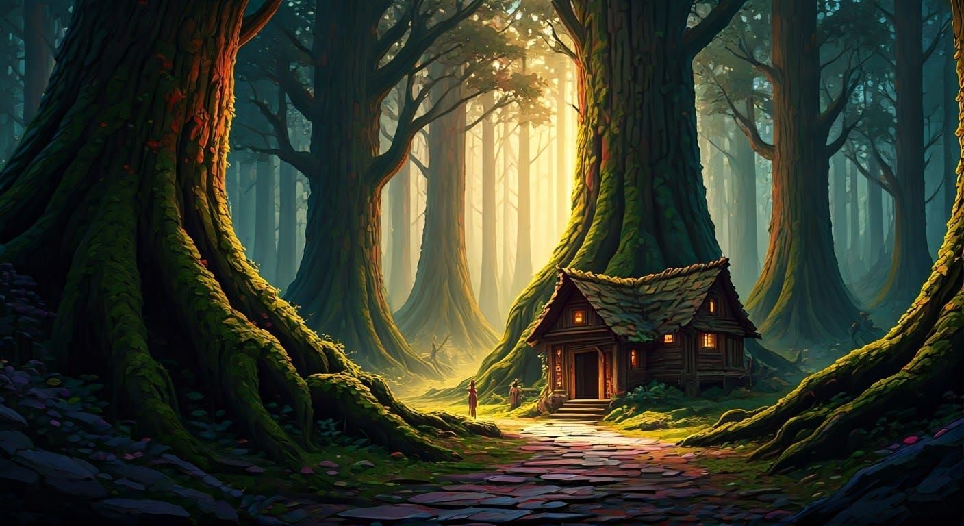 Surreal Primeval Forest Scene in 3D Oil Painting Style