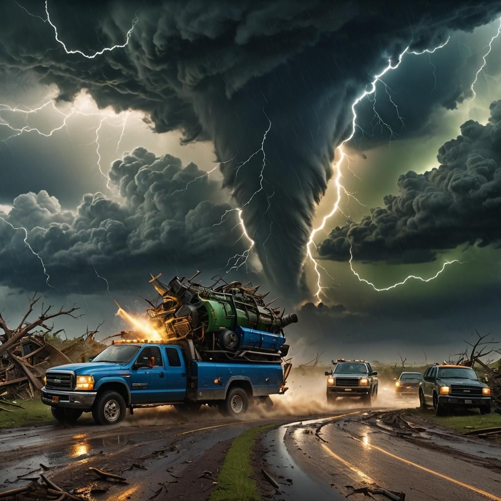Storm Chasers Confronting Tornado in Matte Painting
