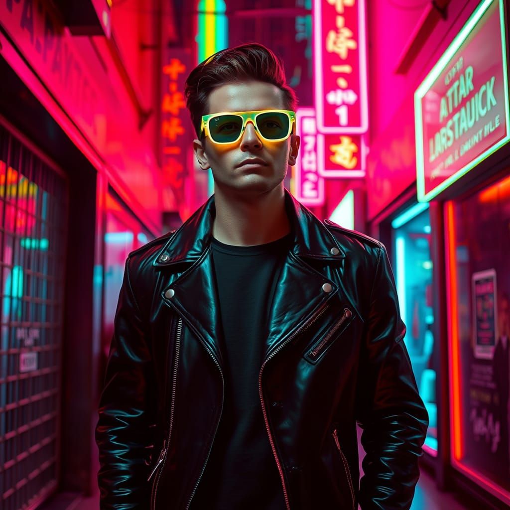 Neon Cityscape Portrait in Cyberpunk Style