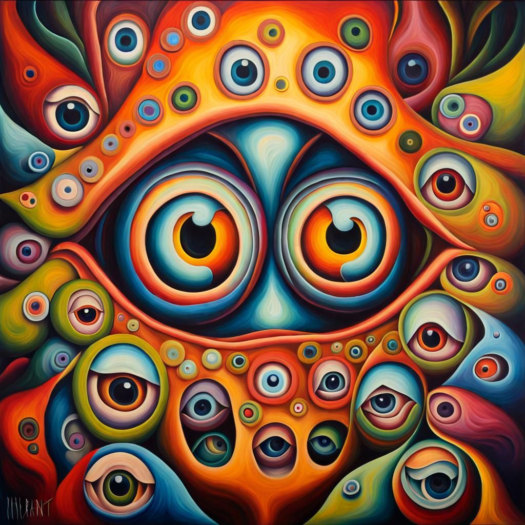 Surreal Creatures with Piercing Eyes in Oil Painting