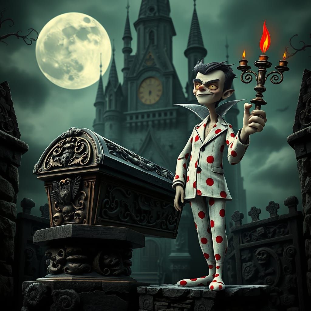 Gothic Castle with Dracula in Burton Style