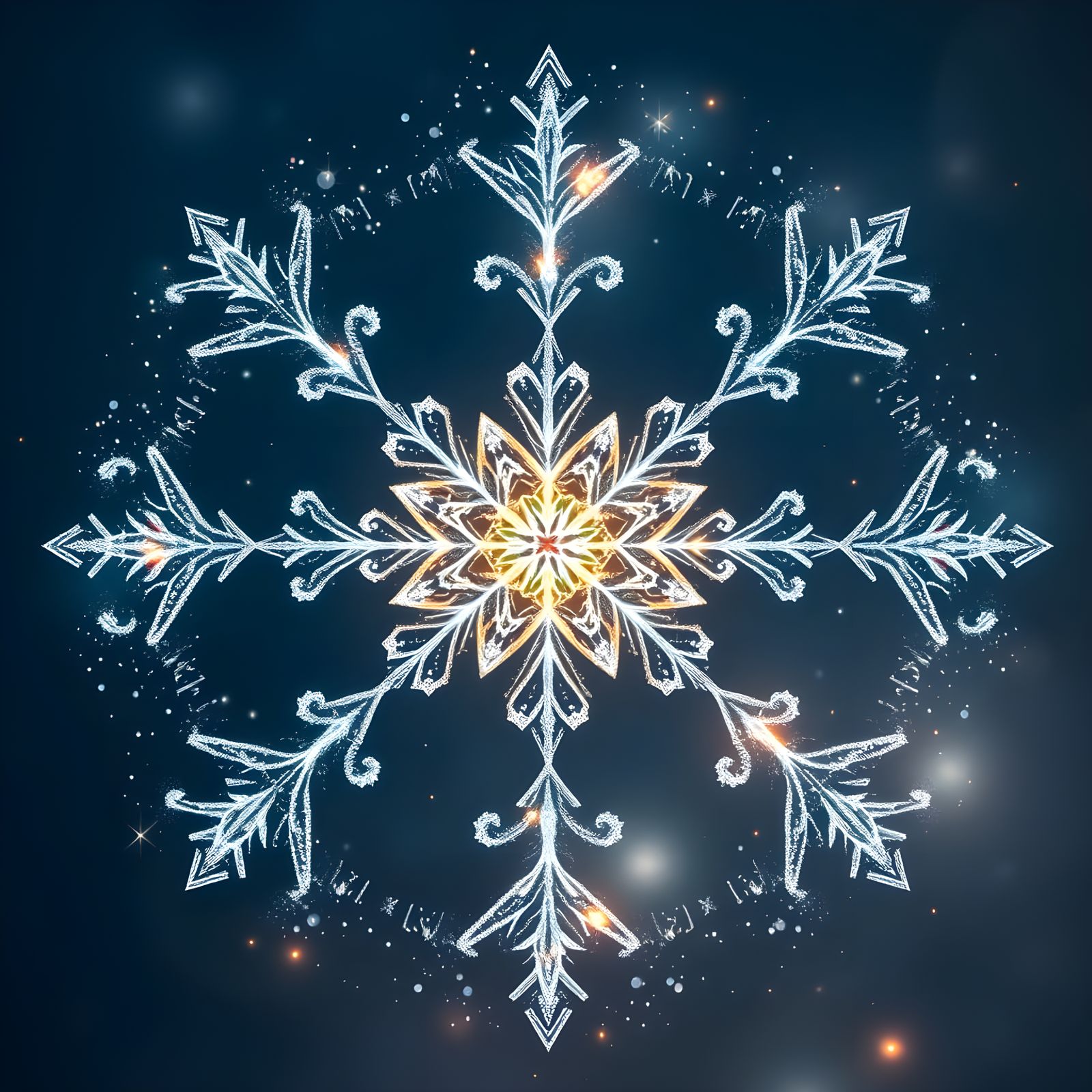 Mystical Cosmic Snowflake in Serene Harmony