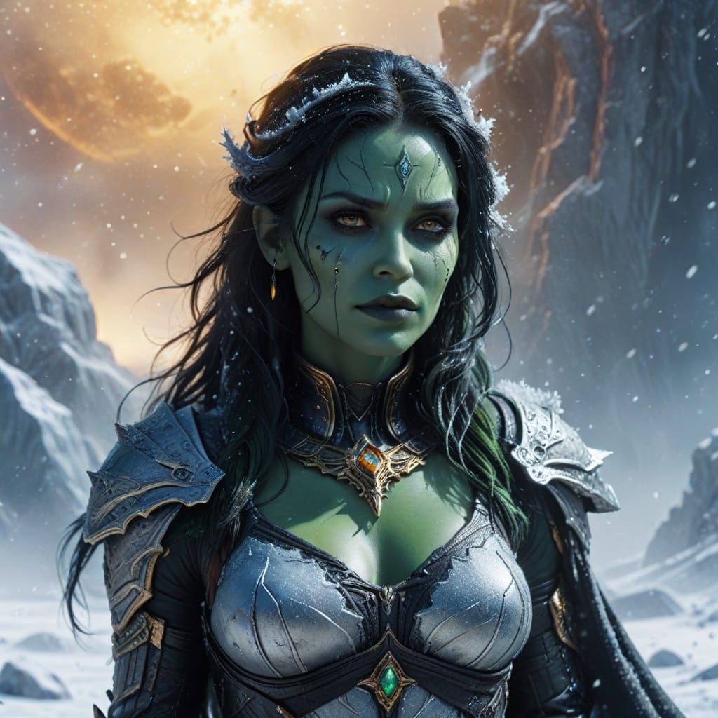 Gamora on Snow Planet in a Fantasy Art Style