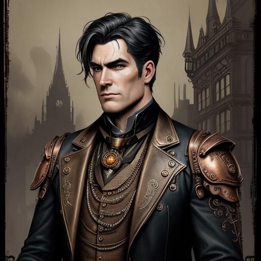 Steampunk Superman Portrait in Sepia Ink