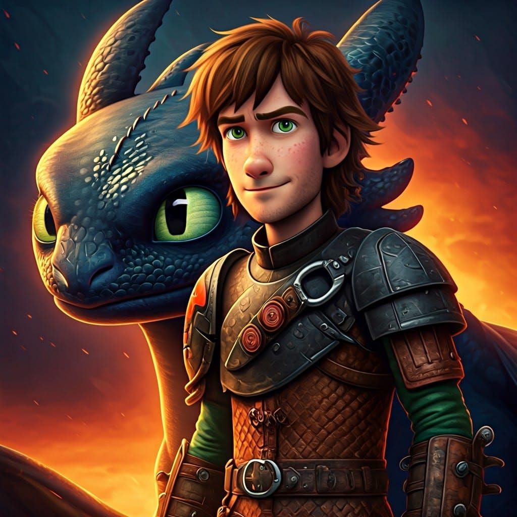 Hiccup and Toothless in a Fantasy Landscape