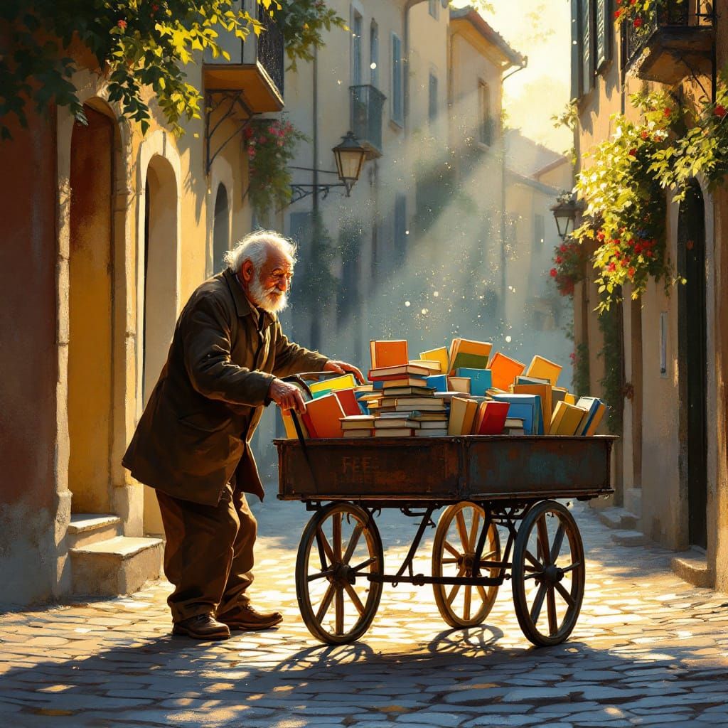 Elderly Bookseller Shares Free Children's Books in Ancient C...