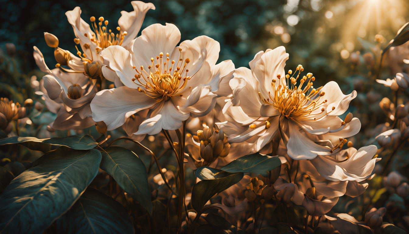 Vibrant Hyper Realistic Garden Scene with Lush Blooms