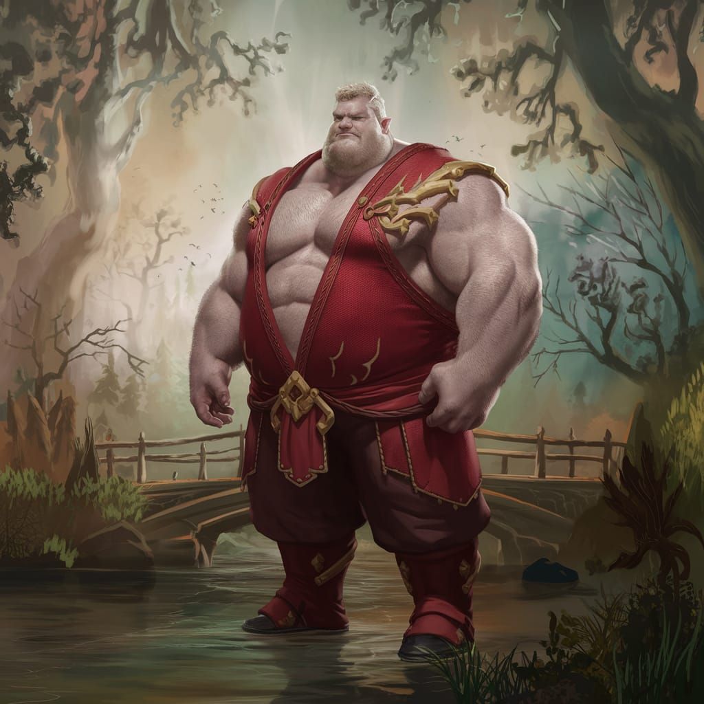 Muscle-Bound Man in Misty Forest Fantasy