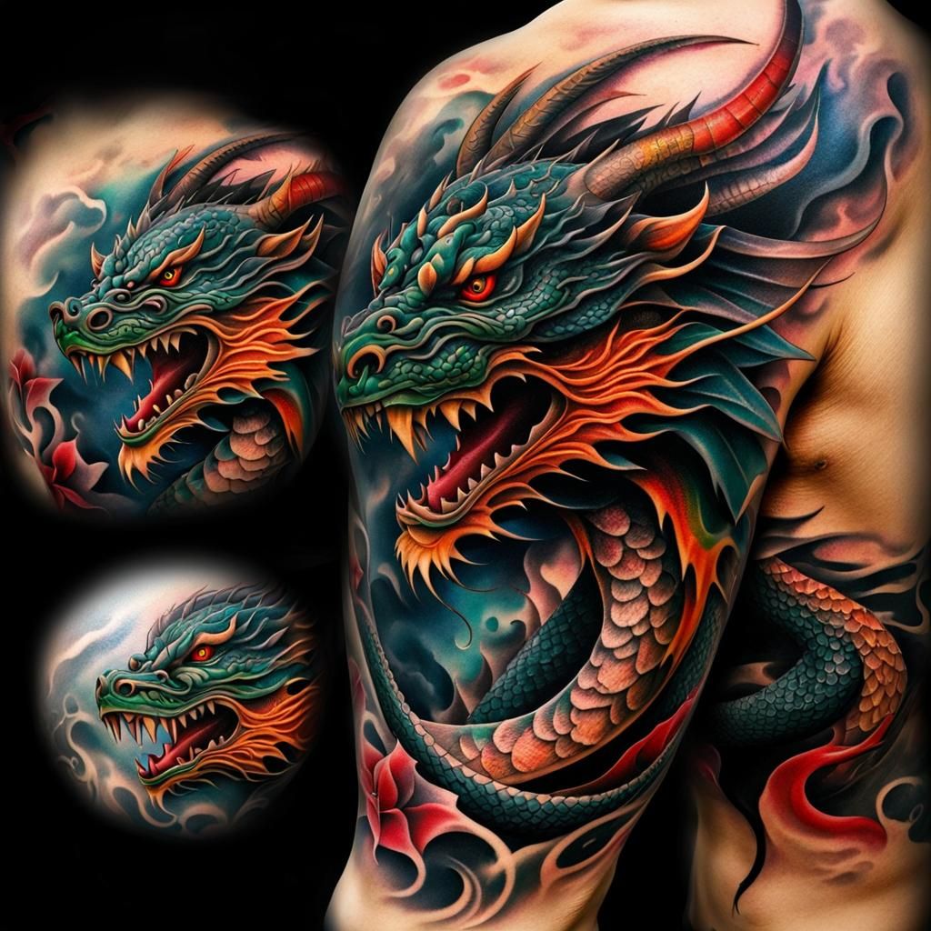 Detailed Dragon Tattoo Design