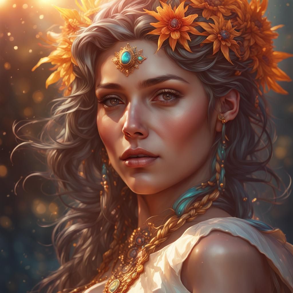 Hyperdetailed Sun Portrait in Art Nouveau Style