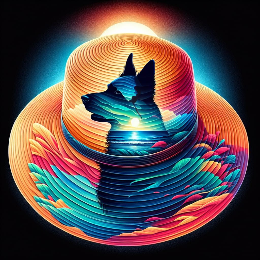 Double Exposure Sunhat with German Shepherd Silhouette Amids...