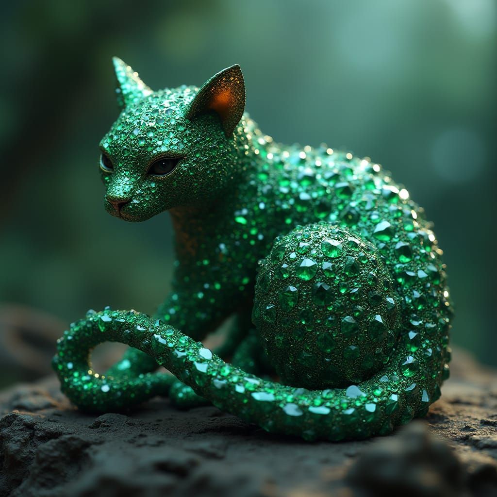 Emerald Feline Form in Opulent Style