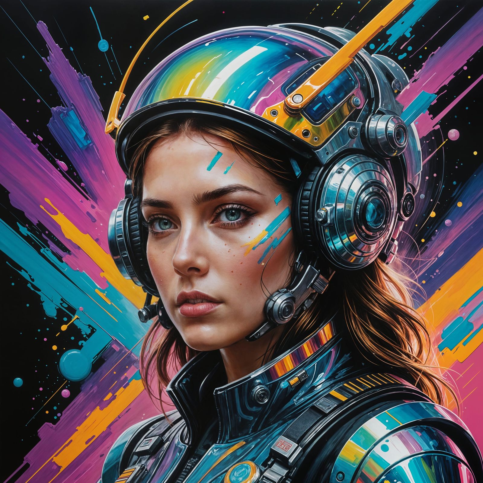 Hyperrealistic Sci-Fi Robot in Metallic Neon Style