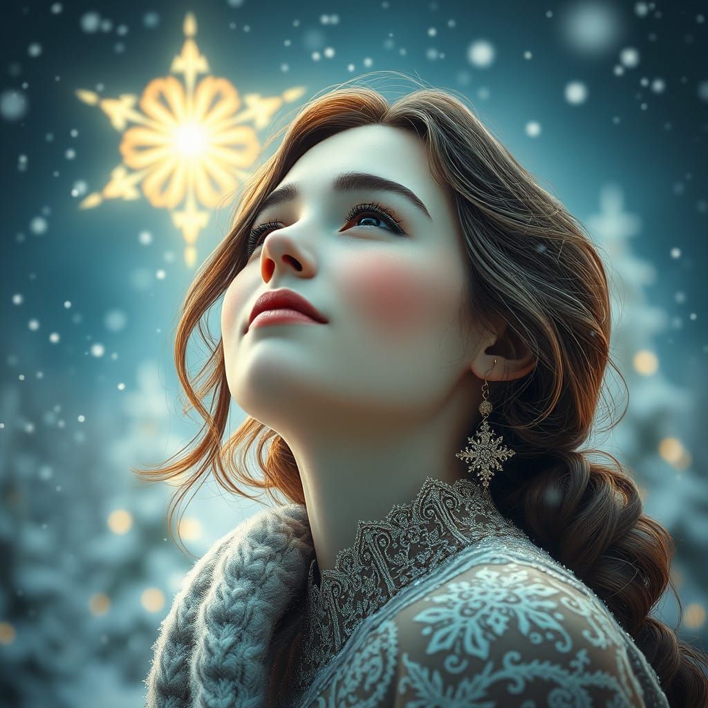 Ethereal Winter Goddess Under Twinkling Christmas Star