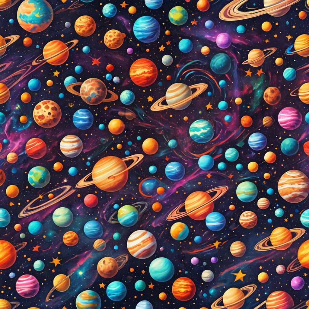 Planets in Space: Holographic Astral Cosmic Illustration
