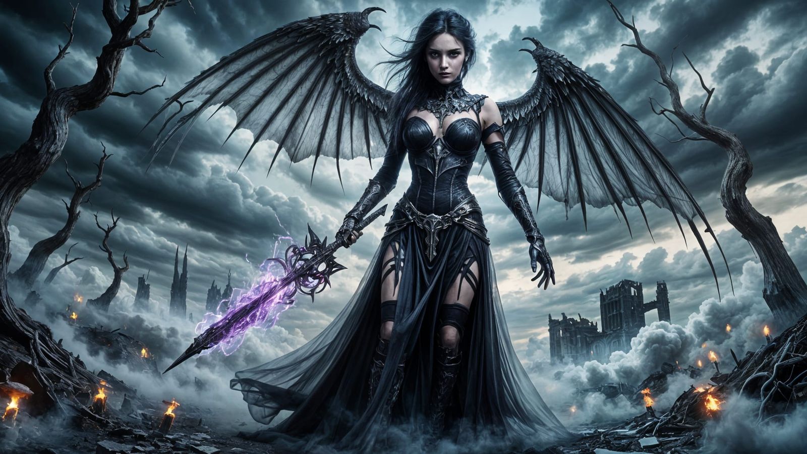 Dark Angel Descends into a Desolate Cyberpunk Landscape