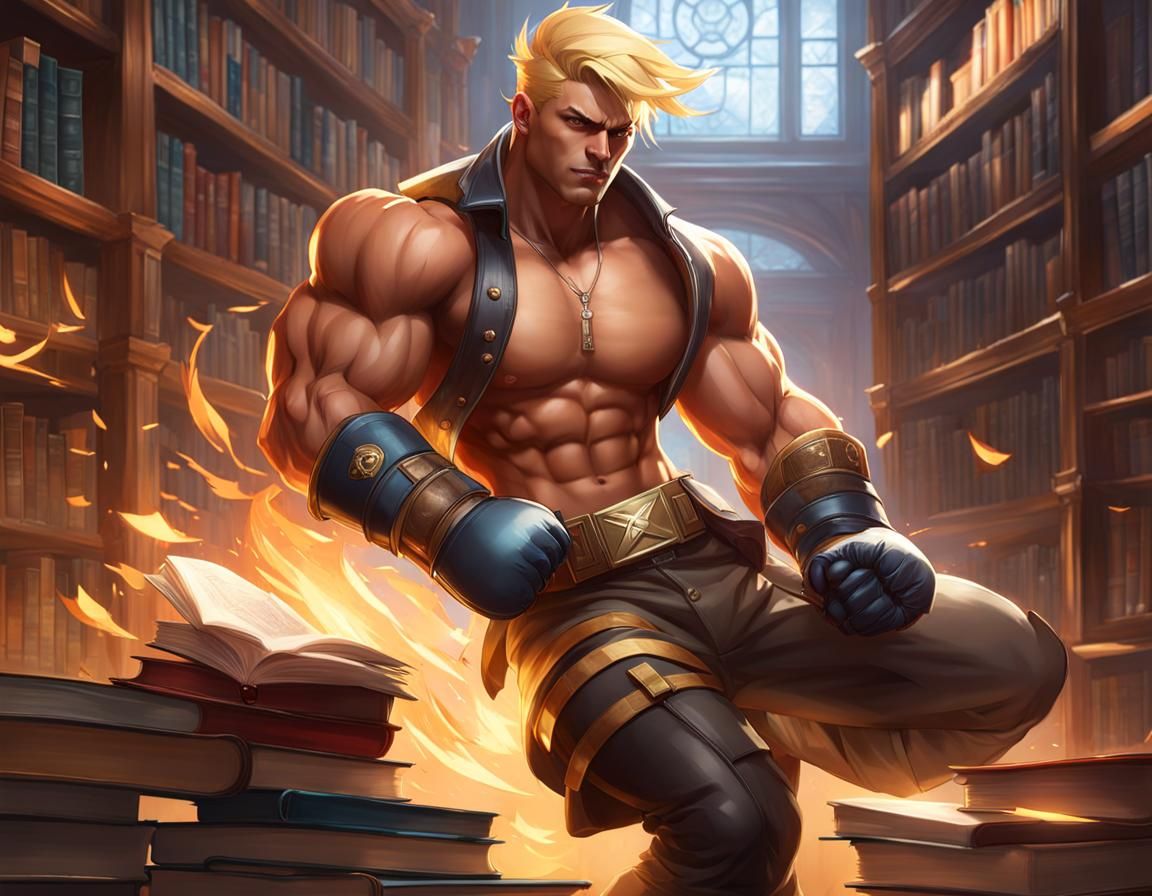 Boxer Fighting Books in League of Legends Style