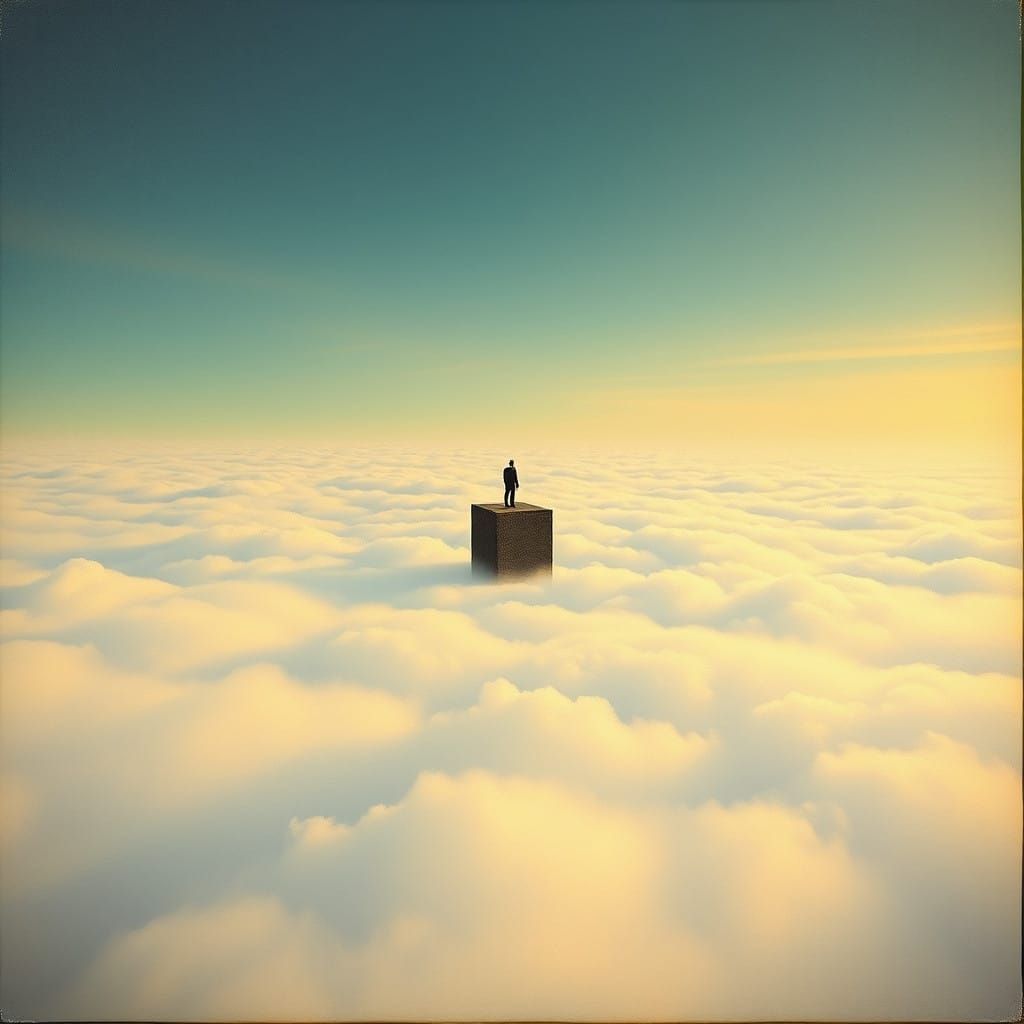 Floating Figure in Whimsical Cloudscape