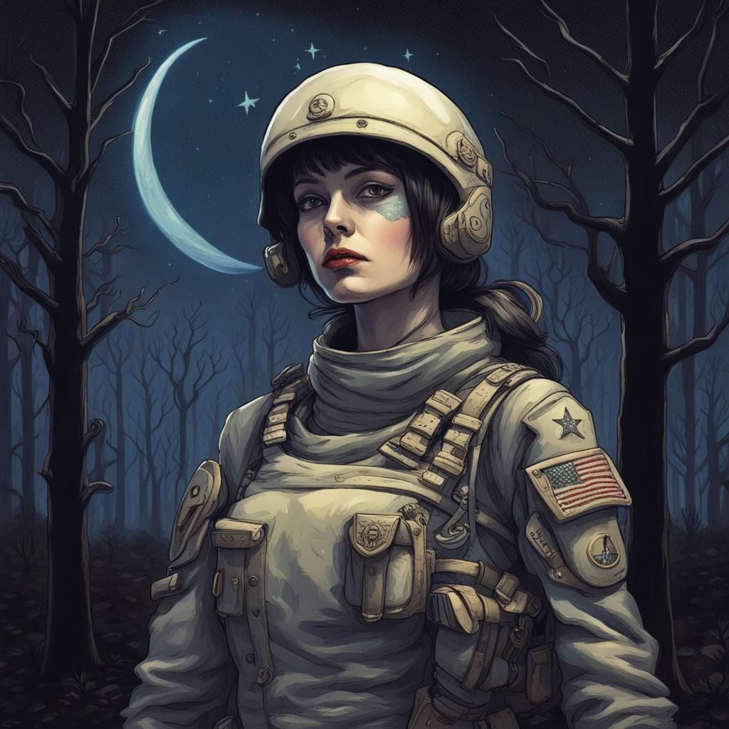 Soldier Girl with Shield on Alien World