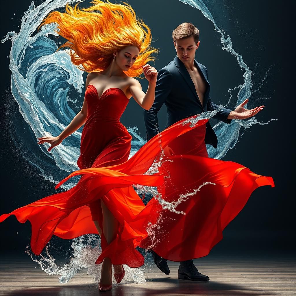 Fire and Water Dance in a Dreamlike Scene