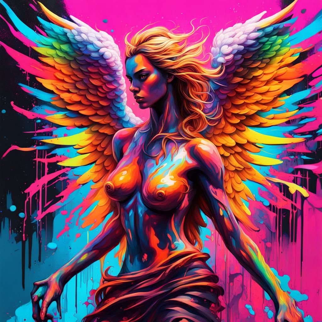 Fierce Neon Angel Graffiti Art