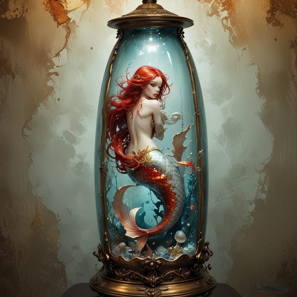 Mermaid Encased in Glass Bottle