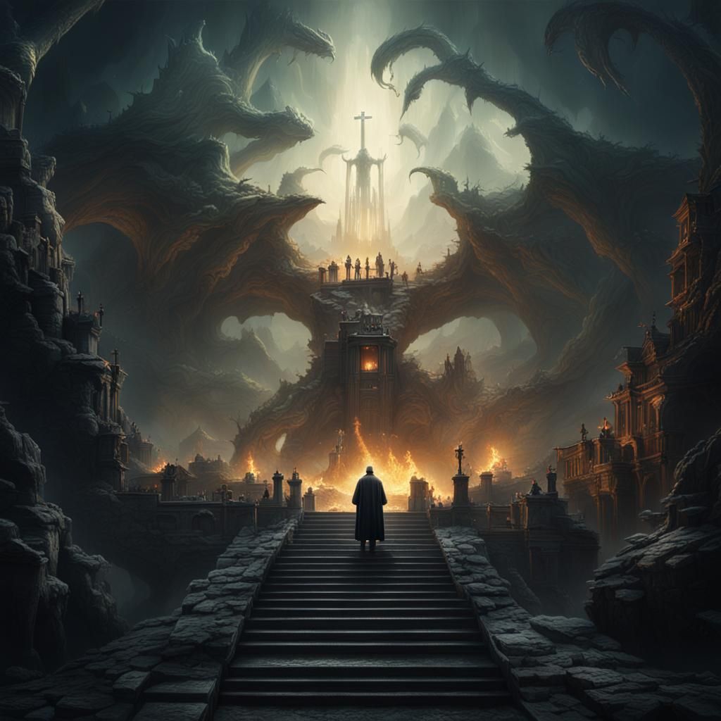 Priest Summons a Monster: Epic Digital Painting