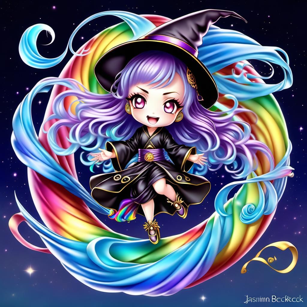 Rainbow Chibi Witch in Anime Style