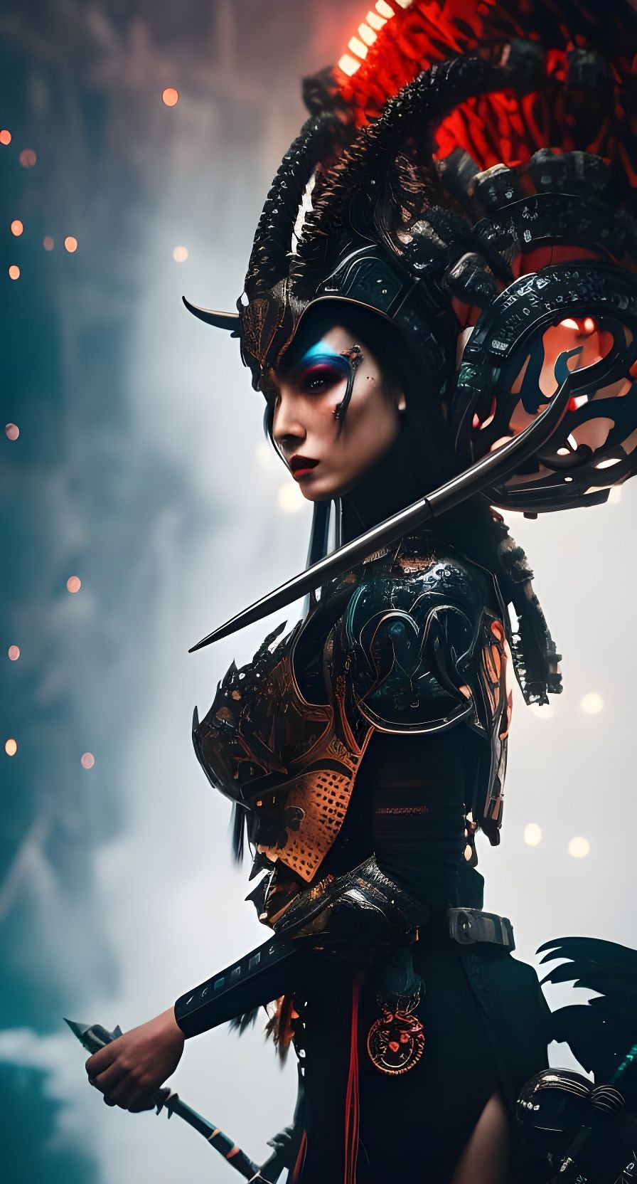 Futuristic Armored Woman Portrait in Hyperdetailed Digital A...