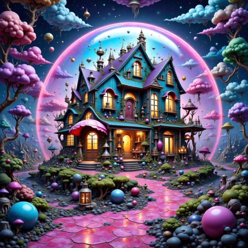 Cyberpunk Home Inside Giant Soap Bubble in Space