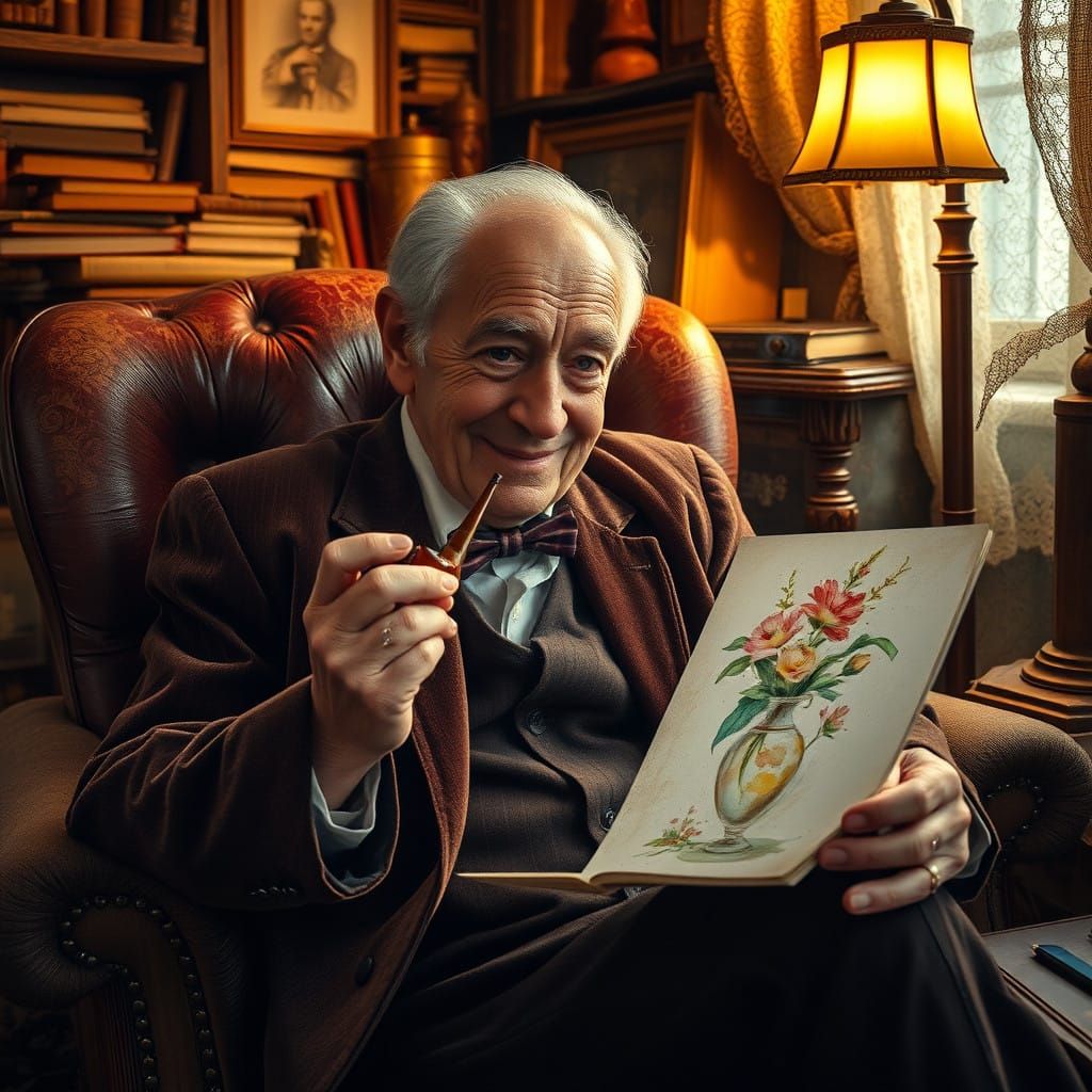 Gentleman in a Vintage Sanctuary, Surrounded by Artistic Cur...